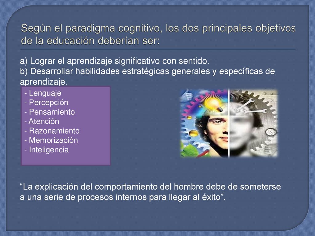 Según el paradigma cognitivo, los dos principales objetivos de la educación deberían ser:
