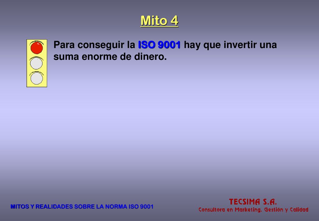Mito 4 Para conseguir la ISO 9001 hay que invertir una suma enorme de dinero.