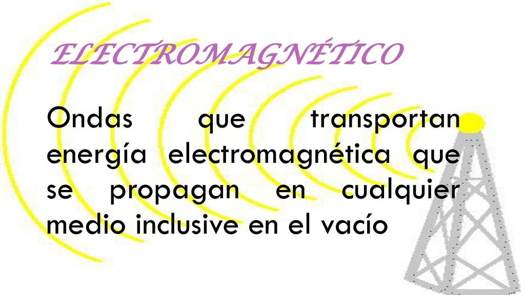 electromagnético Ondas que transportan energía electromagnética que se propagan en cualquier medio inclusive en el vacío.