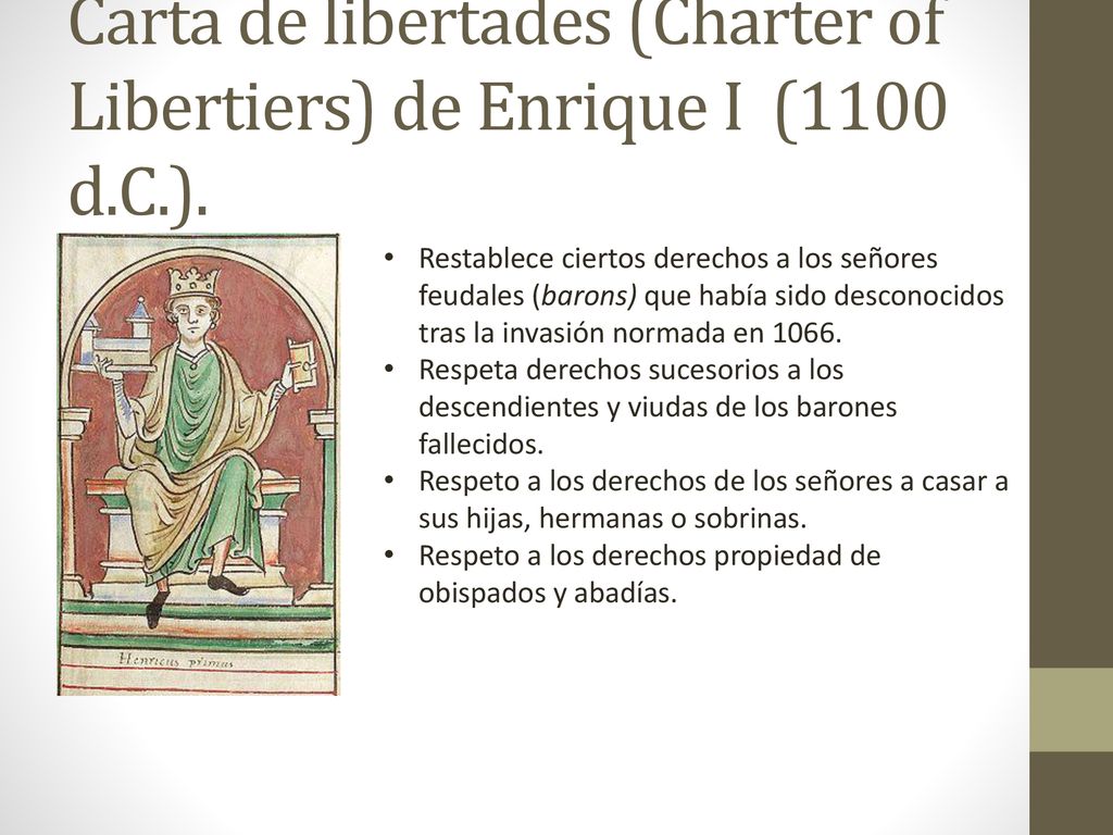 Carta de libertades (Charter of Libertiers) de Enrique I (1100 d.C.).