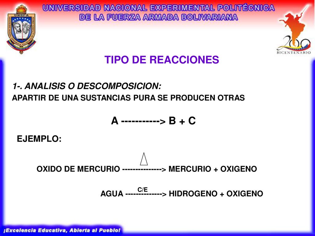 TIPO DE REACCIONES A > B + C