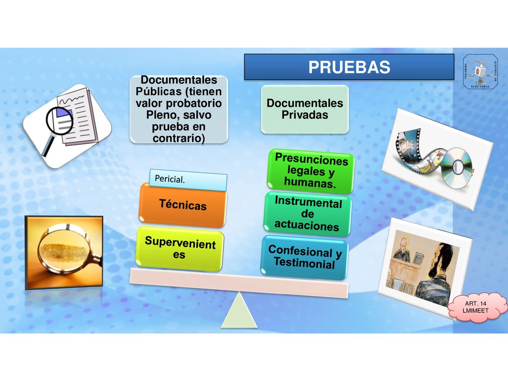 PRUEBAS Documentales Públicas (tienen valor probatorio Pleno, salvo prueba en contrario) Documentales Privadas.