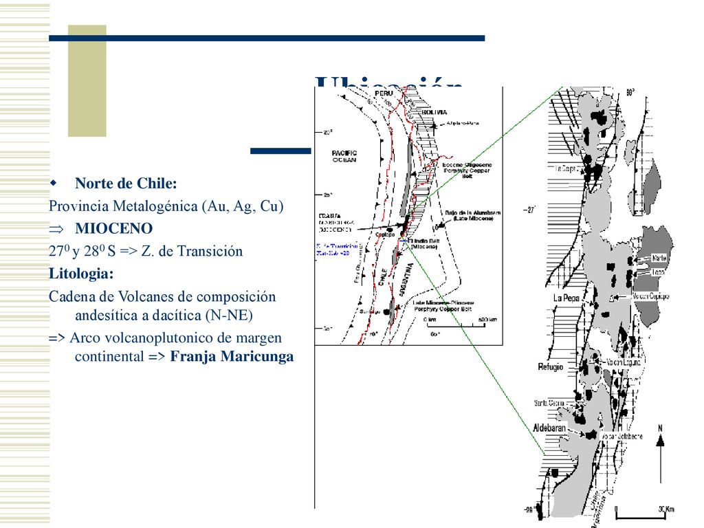 Ubicación Norte de Chile: Provincia Metalogénica (Au, Ag, Cu) MIOCENO