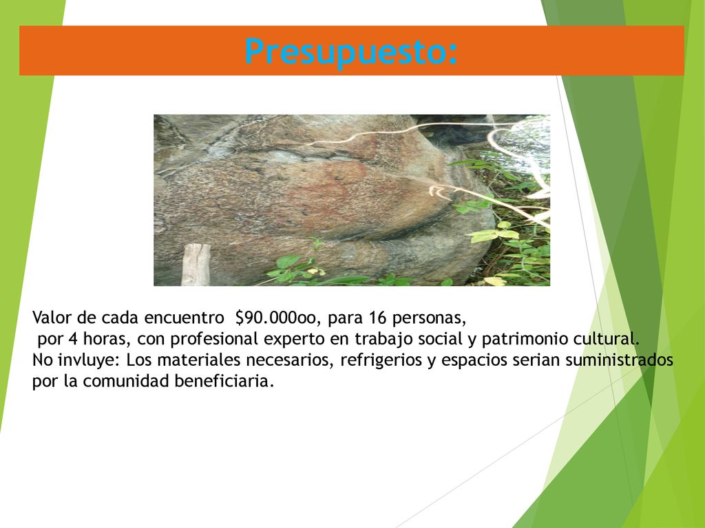 Presupuesto: Valor de cada encuentro $90.000oo, para 16 personas,