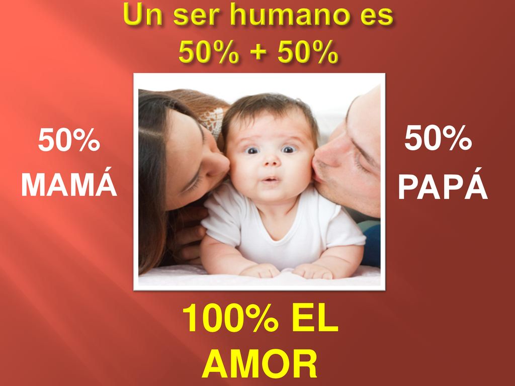 Un ser humano es 50% + 50% 50% MAMÁ 50% PAPÁ 100% El amor