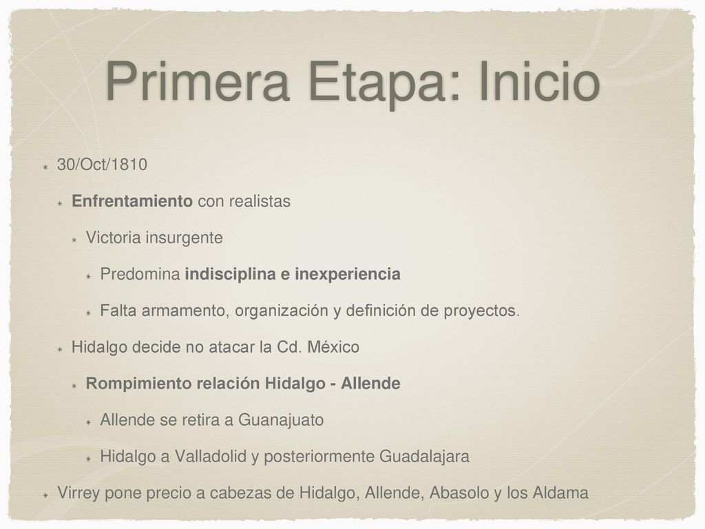 Primera Etapa: Inicio 30/Oct/1810 Enfrentamiento con realistas