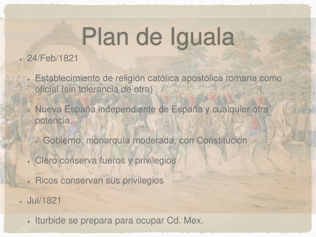 Plan de Iguala 24/Feb/1821. Establecimiento de religión católica apostólica romana como oficial (sin tolerancia de otra)
