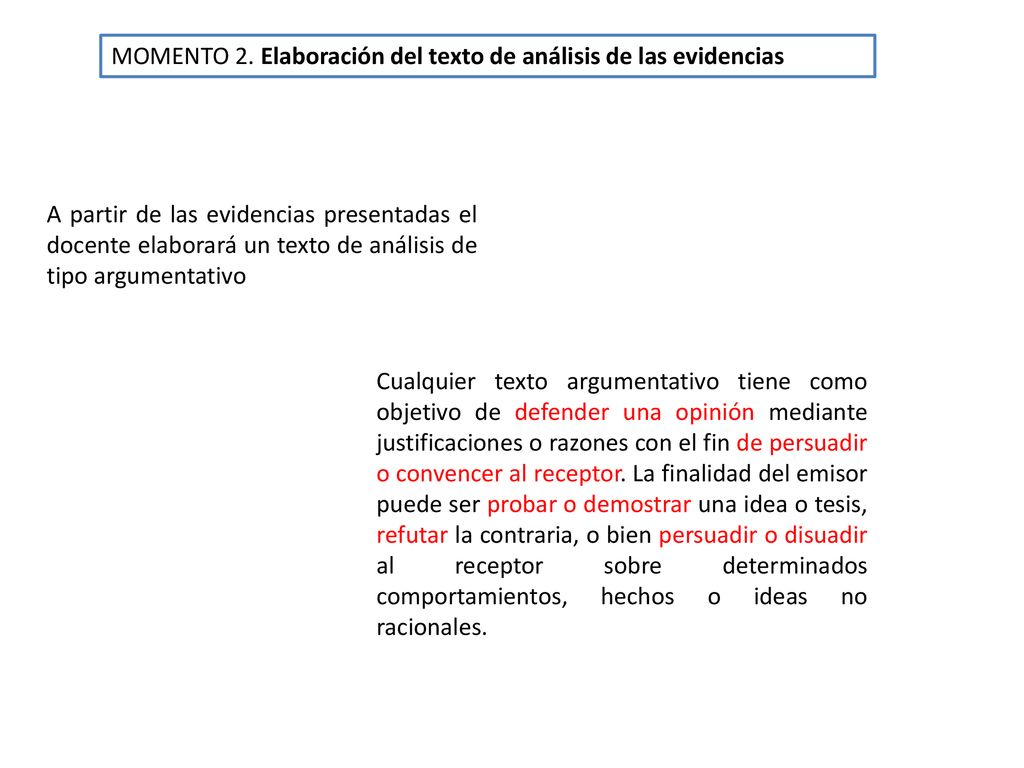 MOMENTO 2. Elaboración del texto de análisis de las evidencias