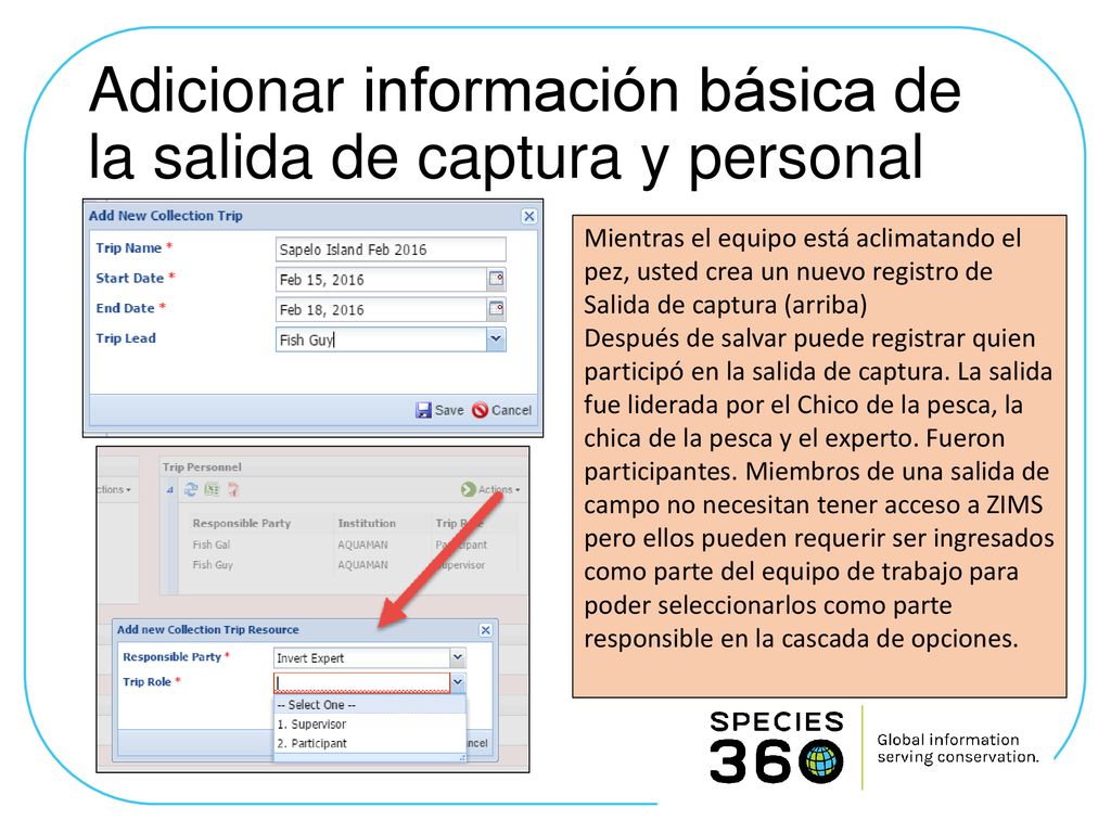 Adicionar información básica de la salida de captura y personal