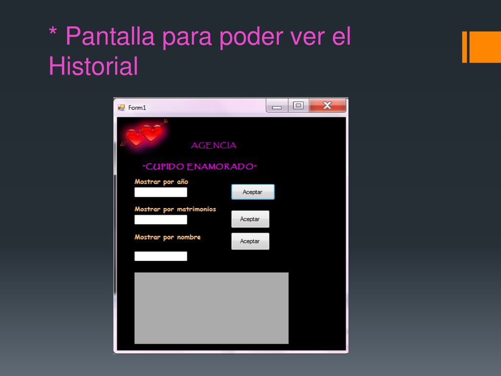 * Pantalla para poder ver el Historial