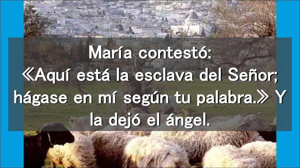María contestó: «Aquí está la esclava del Señor; hágase en mí según tu palabra.» Y la dejó el ángel.