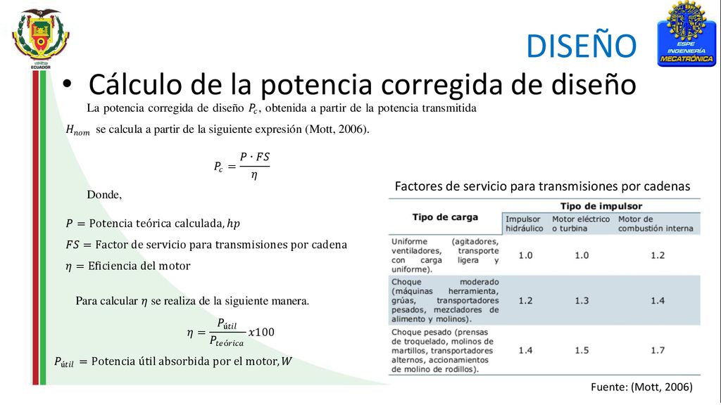 DISEÑO Cálculo de la potencia corregida de diseño