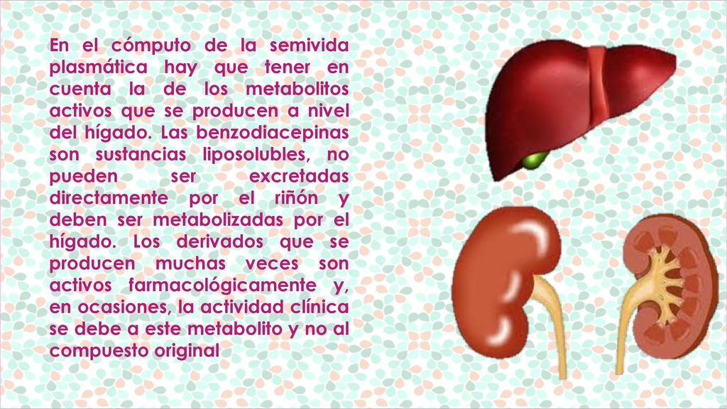 En el cómputo de la semivida plasmática hay que tener en cuenta la de los metabolitos activos que se producen a nivel del hígado.
