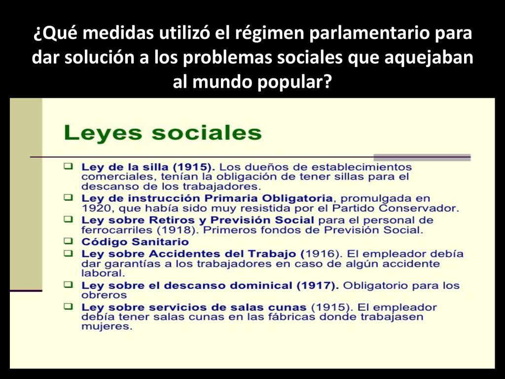 ¿Qué medidas utilizó el régimen parlamentario para dar solución a los problemas sociales que aquejaban al mundo popular