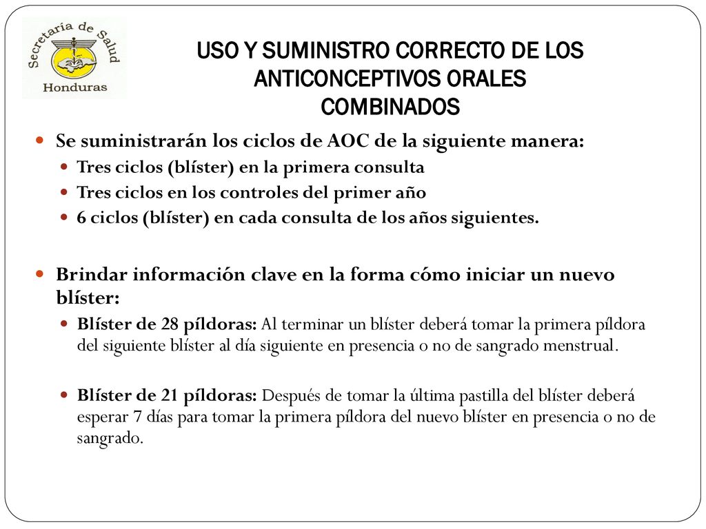 Uso y Suministro Correcto de los Anticonceptivos orales Combinados