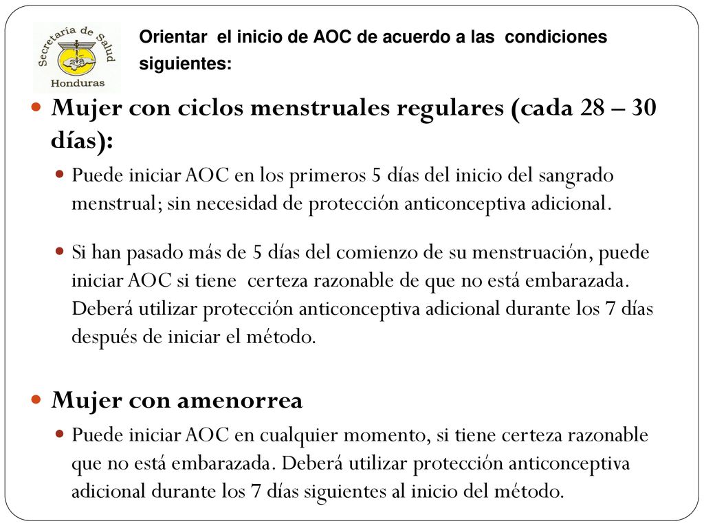 Orientar el inicio de AOC de acuerdo a las condiciones siguientes: