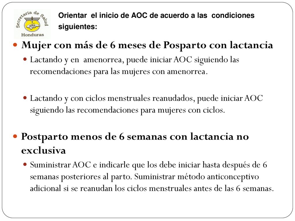 Orientar el inicio de AOC de acuerdo a las condiciones siguientes: