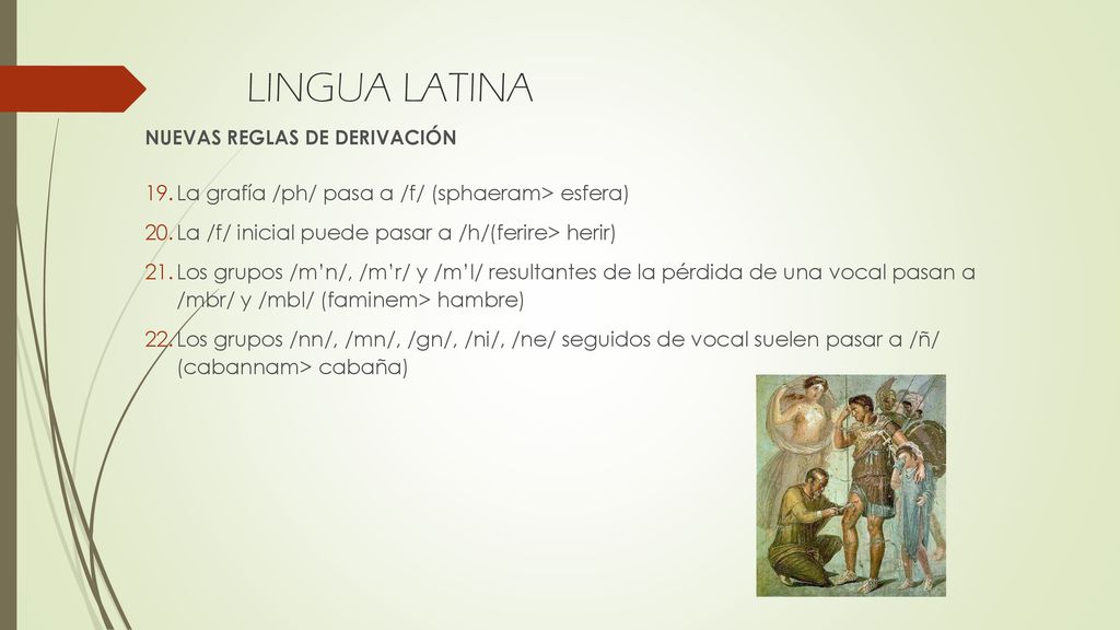 LINGUA LATINA La grafía /ph/ pasa a /f/ (sphaeram> esfera)