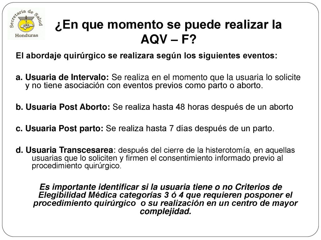 ¿En que momento se puede realizar la AQV – F