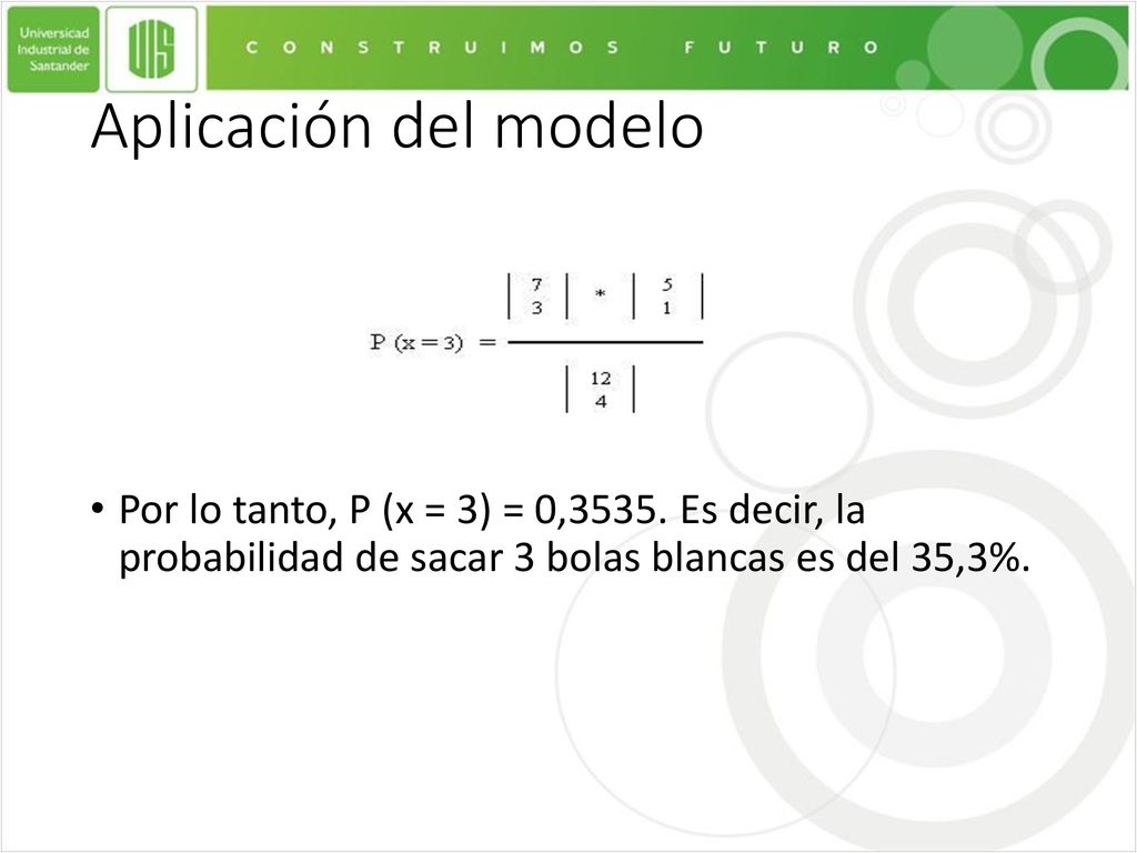 Aplicación del modelo Por lo tanto, P (x = 3) = 0,3535.