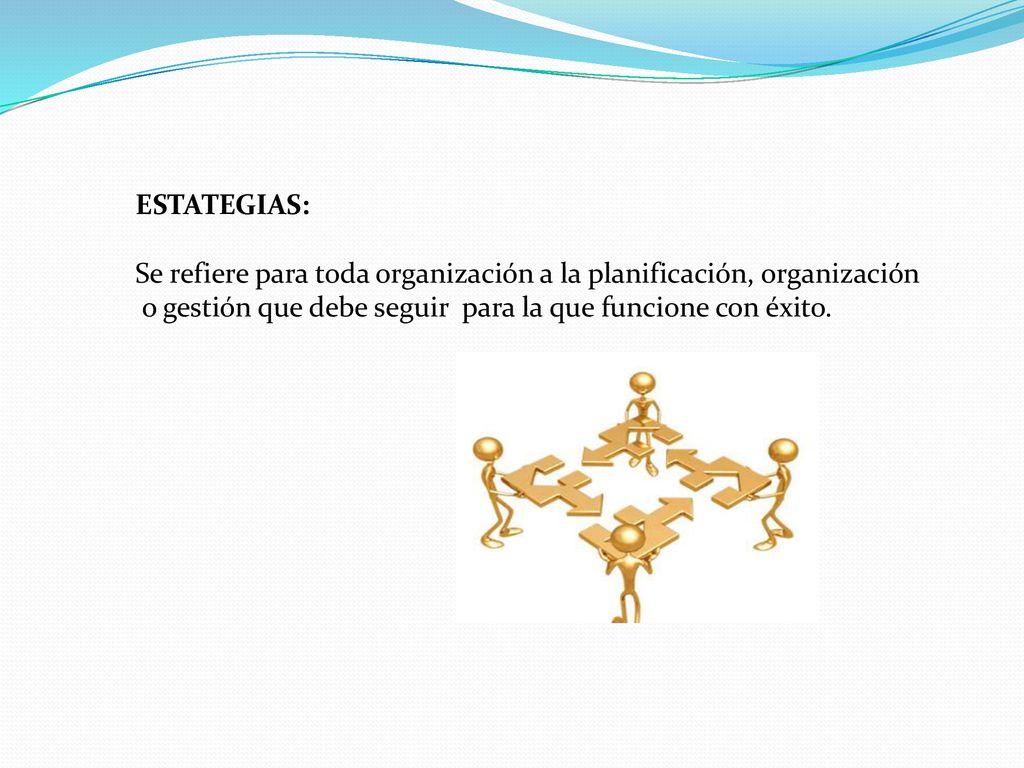 ESTATEGIAS: Se refiere para toda organización a la planificación, organización.