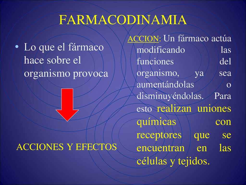 FARMACODINAMIA Lo que el fármaco hace sobre el organismo provoca