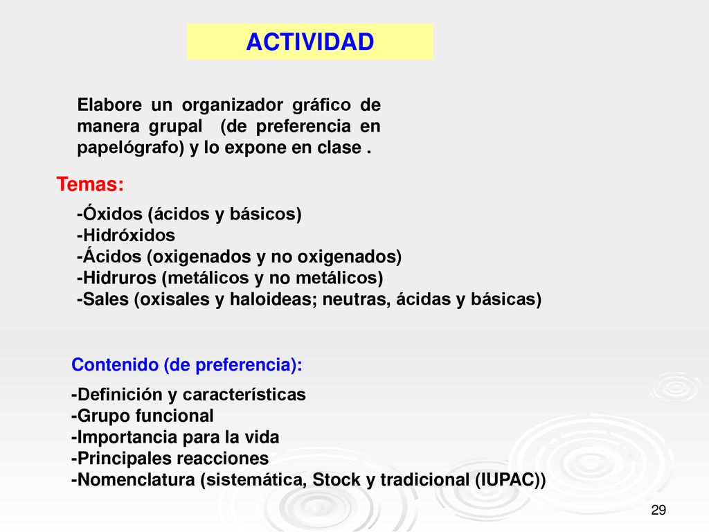 ACTIVIDAD Elabore un organizador gráfico de manera grupal (de preferencia en papelógrafo) y lo expone en clase .