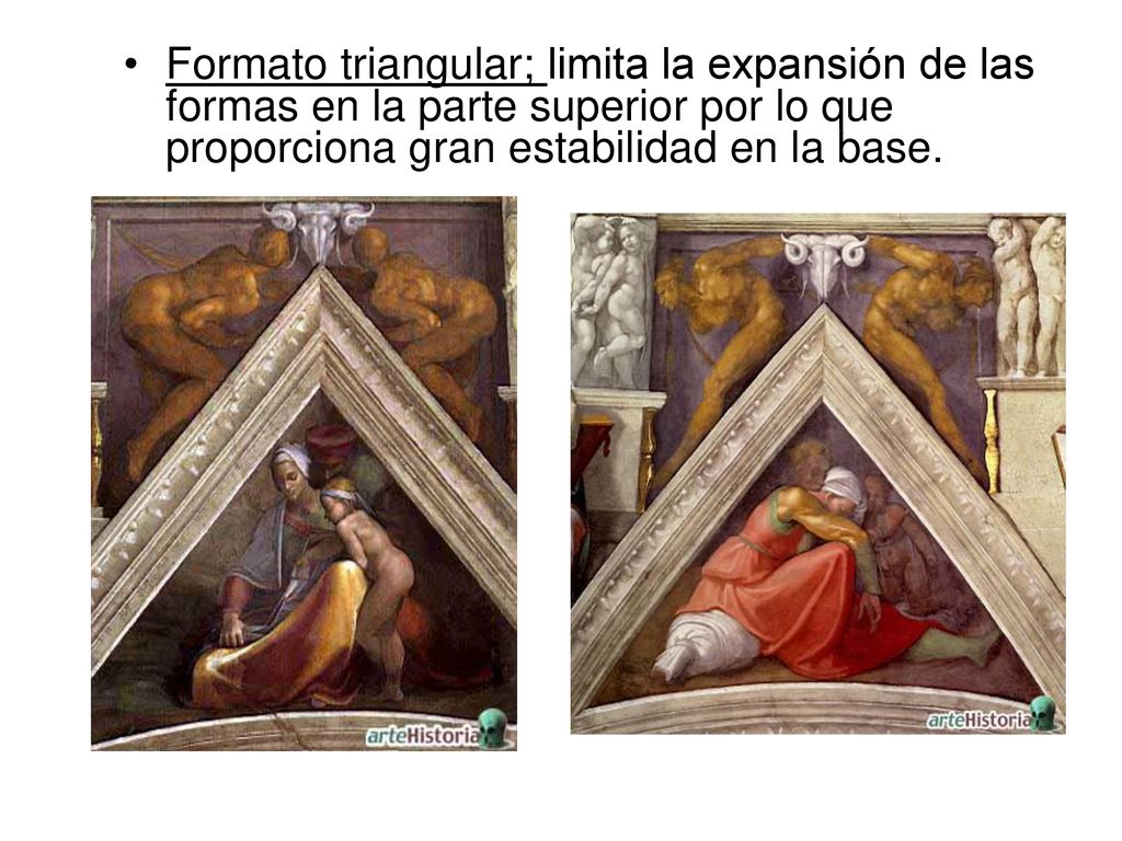 Formato triangular; limita la expansión de las formas en la parte superior por lo que proporciona gran estabilidad en la base.