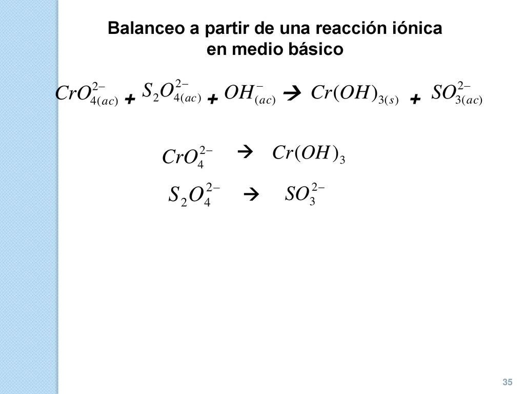 Balanceo a partir de una reacción iónica en medio básico