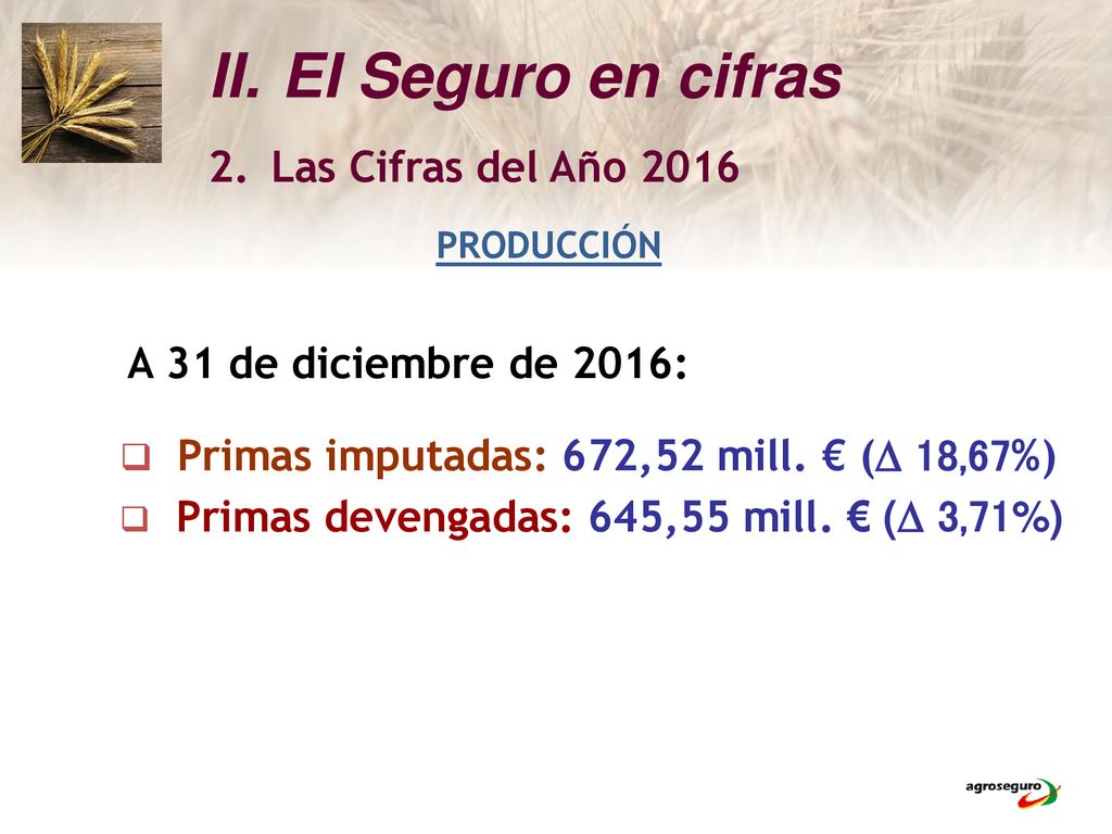 EI Seguro en cifras Primas imputadas: 672,52 mill. € ( 18,67%)
