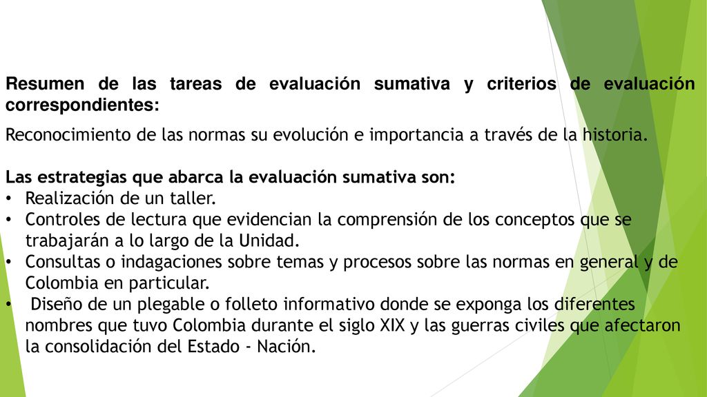 EVALUACIÓN SUMATIVA Resumen de las tareas de evaluación sumativa y criterios de evaluación correspondientes: