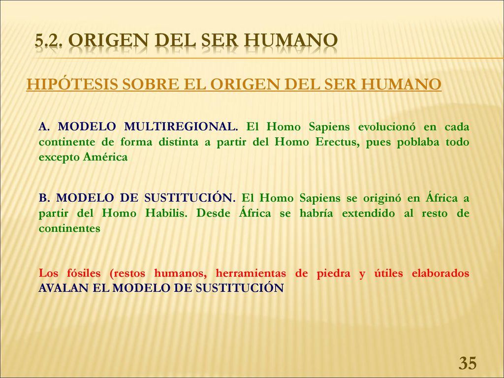 5.2. ORIGEN DEL SER HUMANO HIPÓTESIS SOBRE EL ORIGEN DEL SER HUMANO