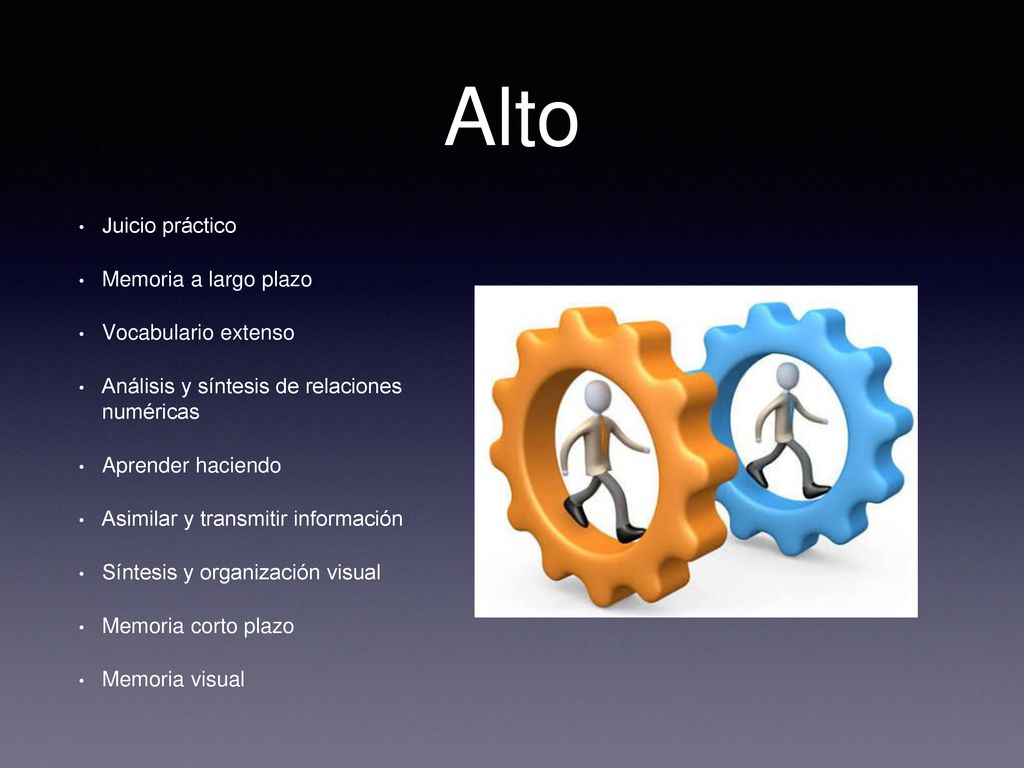 Alto Juicio práctico Memoria a largo plazo Vocabulario extenso