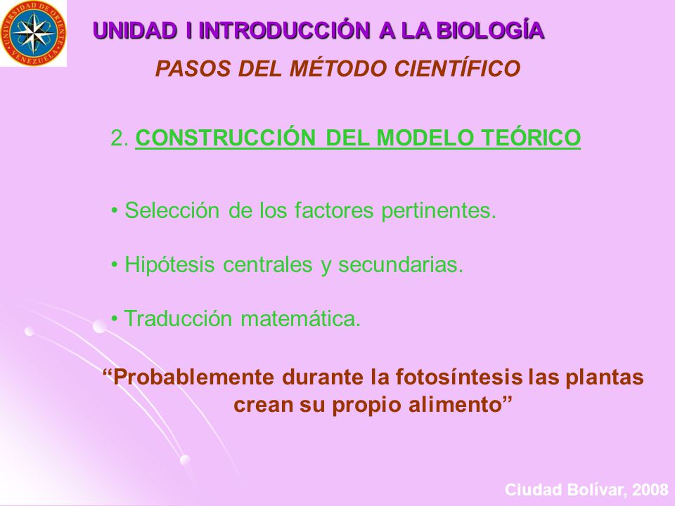 UNIDAD I INTRODUCCIÓN A LA BIOLOGÍA PASOS DEL MÉTODO CIENTÍFICO