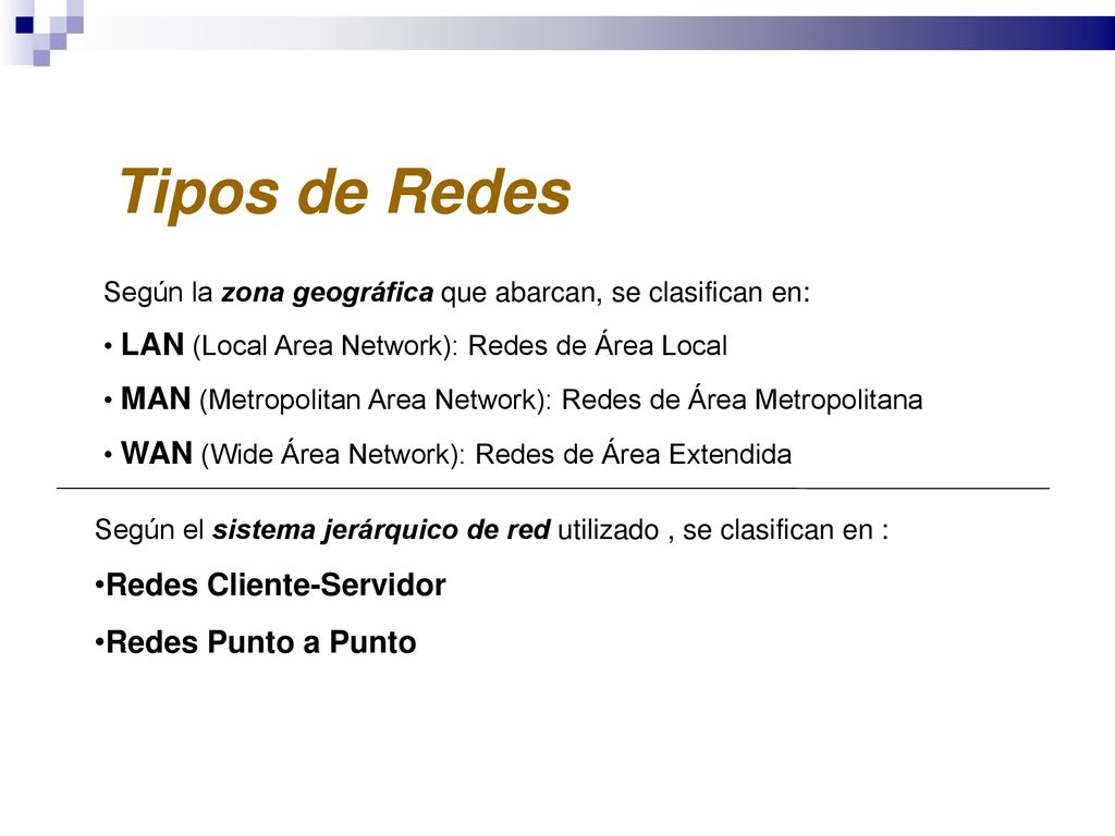 Tipos de Redes Redes Cliente-Servidor Redes Punto a Punto