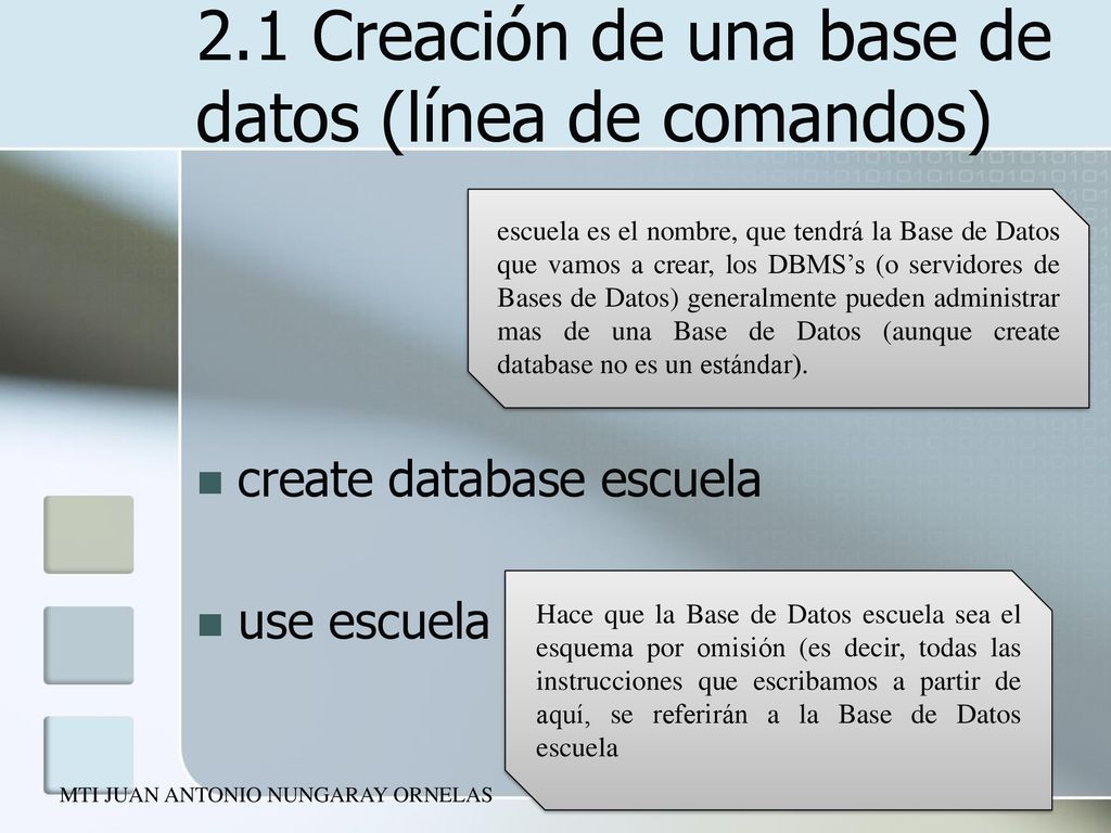 2.1 Creación de una base de datos (línea de comandos)