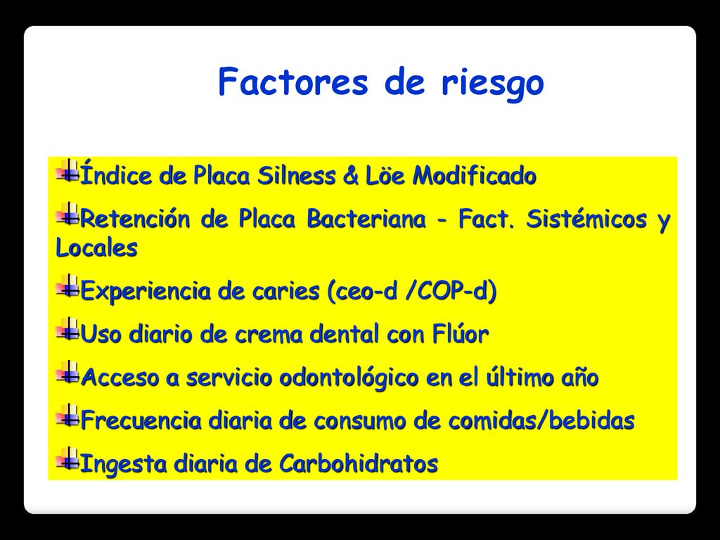 Factores de riesgo Índice de Placa Silness & Löe Modificado