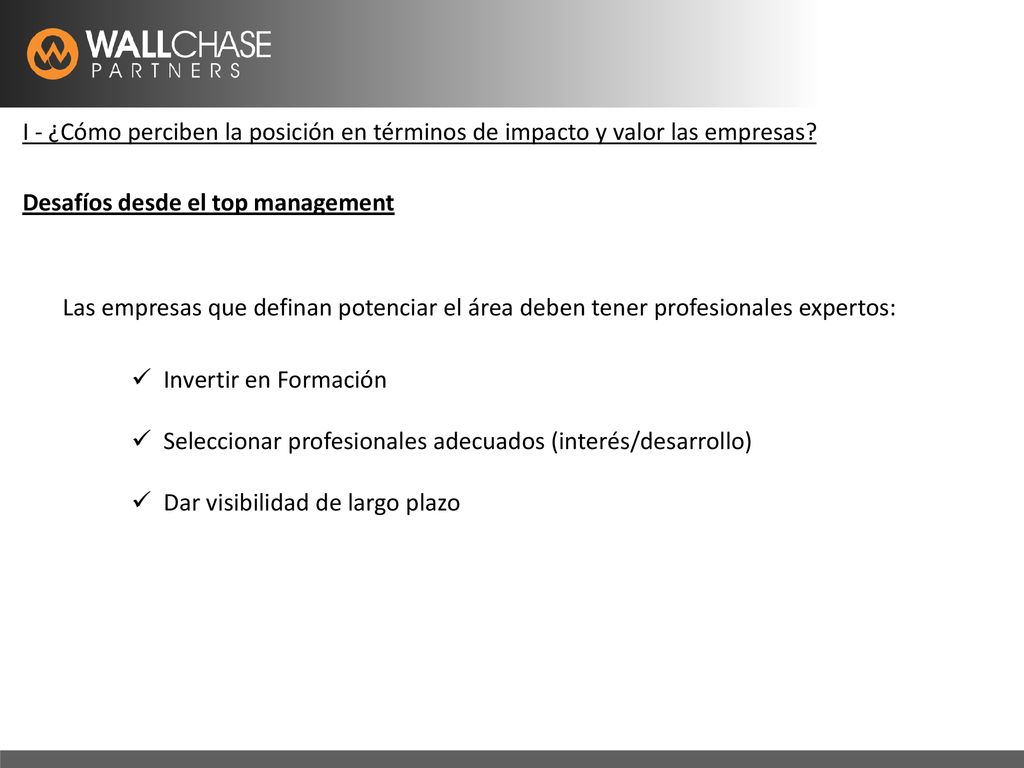 I - ¿Cómo perciben la posición en términos de impacto y valor las empresas
