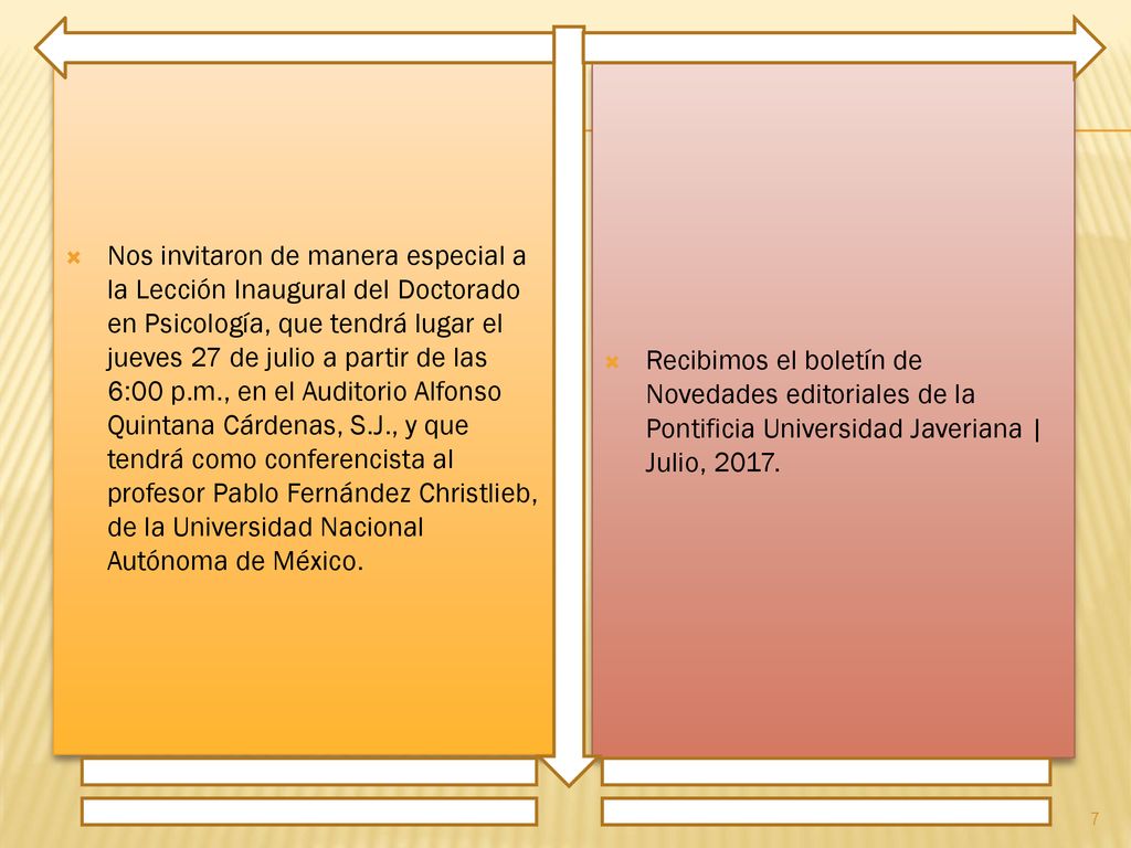 Nos invitaron de manera especial a la Lección Inaugural del Doctorado en Psicología, que tendrá lugar el jueves 27 de julio a partir de las 6:00 p.m., en el Auditorio Alfonso Quintana Cárdenas, S.J., y que tendrá como conferencista al profesor Pablo Fernández Christlieb, de la Universidad Nacional Autónoma de México.