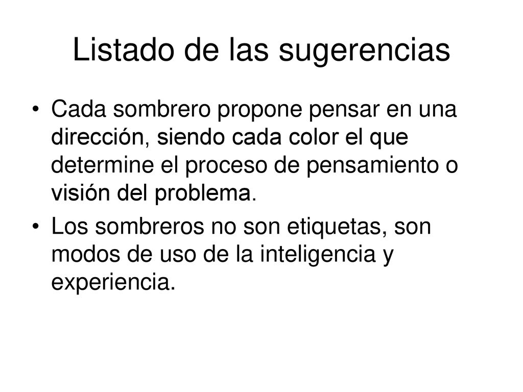 Listado de las sugerencias