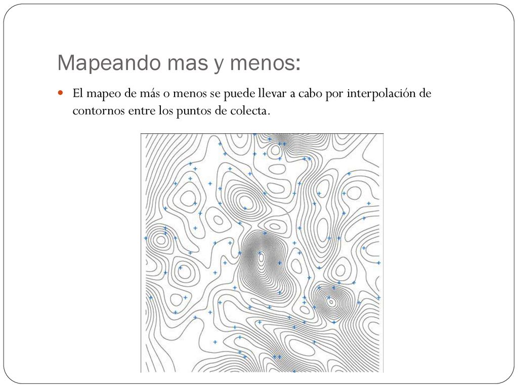 Mapeando mas y menos: El mapeo de más o menos se puede llevar a cabo por interpolación de contornos entre los puntos de colecta.