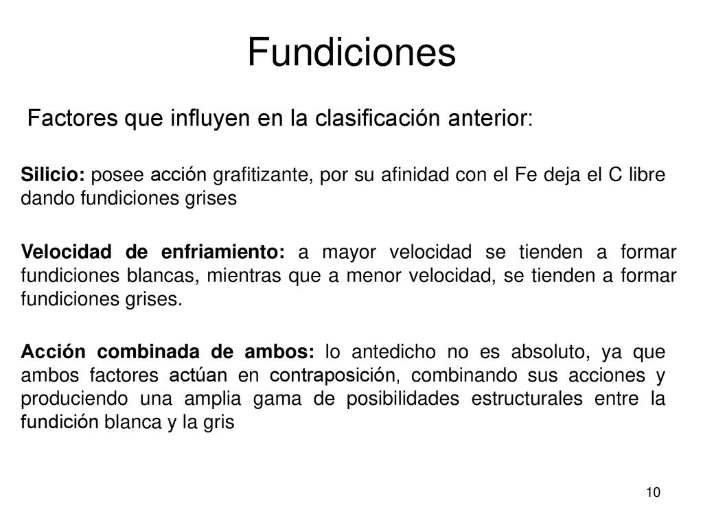 Fundiciones Factores que influyen en la clasificación anterior: