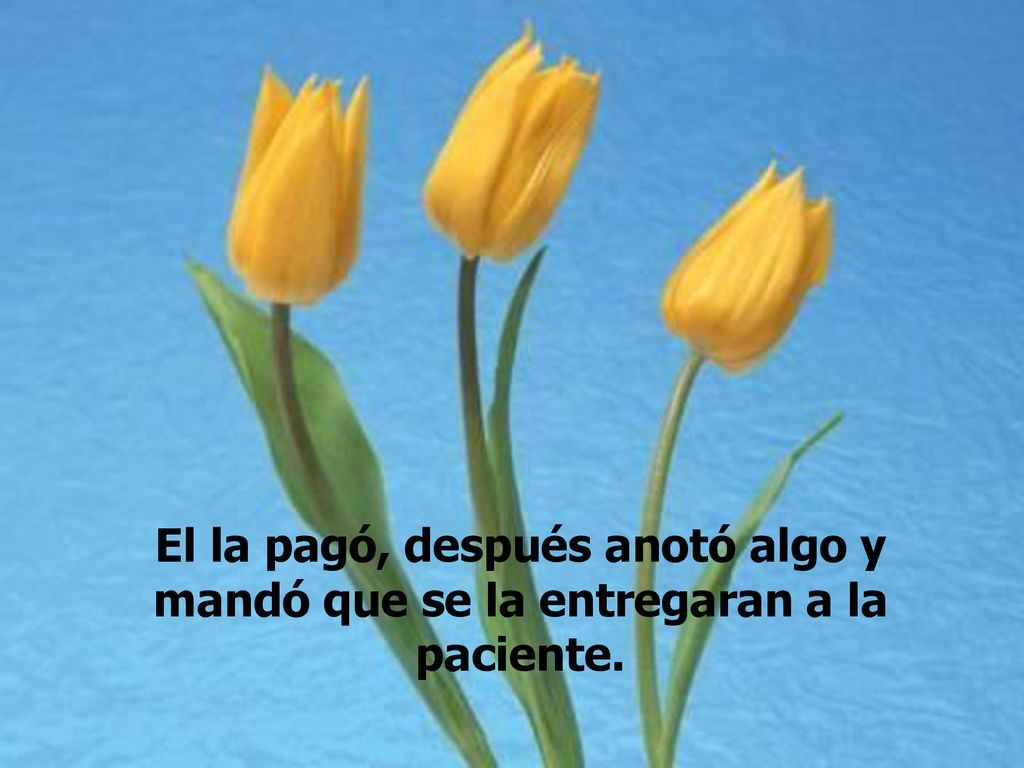 El la pagó, después anotó algo y mandó que se la entregaran a la paciente.