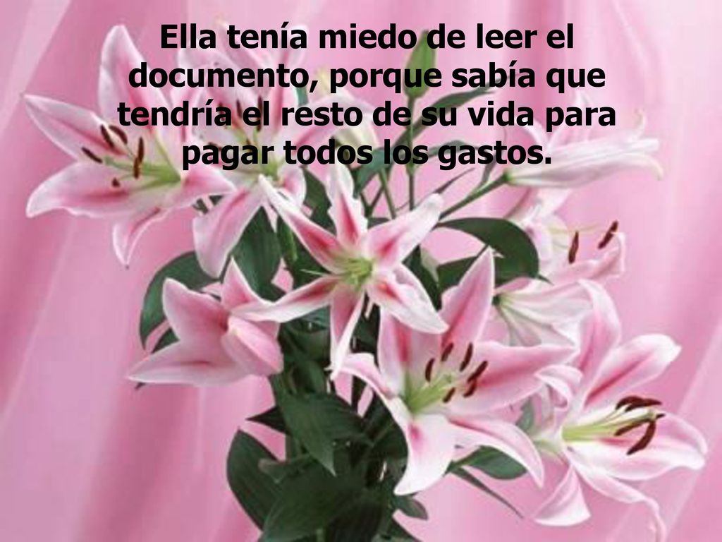 Ella tenía miedo de leer el documento, porque sabía que tendría el resto de su vida para pagar todos los gastos.