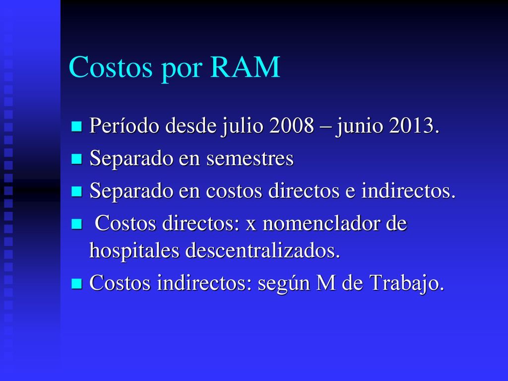 Costos por RAM Período desde julio 2008 – junio 2013.