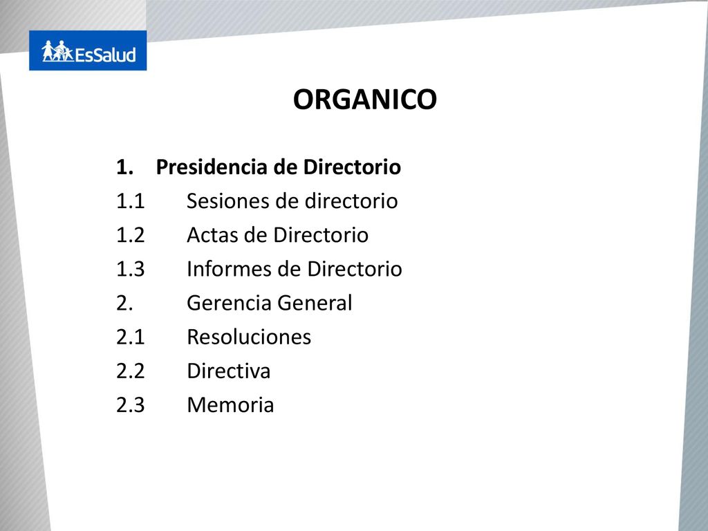 ORGANICO Presidencia de Directorio 1.1 Sesiones de directorio