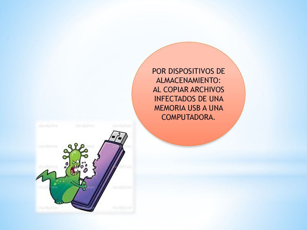 POR DISPOSITIVOS DE ALMACENAMIENTO: AL COPIAR ARCHIVOS INFECTADOS DE UNA MEMORIA USB A UNA COMPUTADORA.