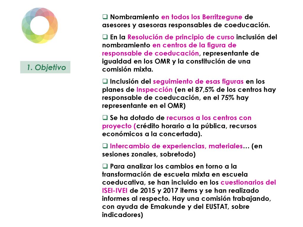 Nombramiento en todos los Berritzegune de asesores y asesoras responsables de coeducación.