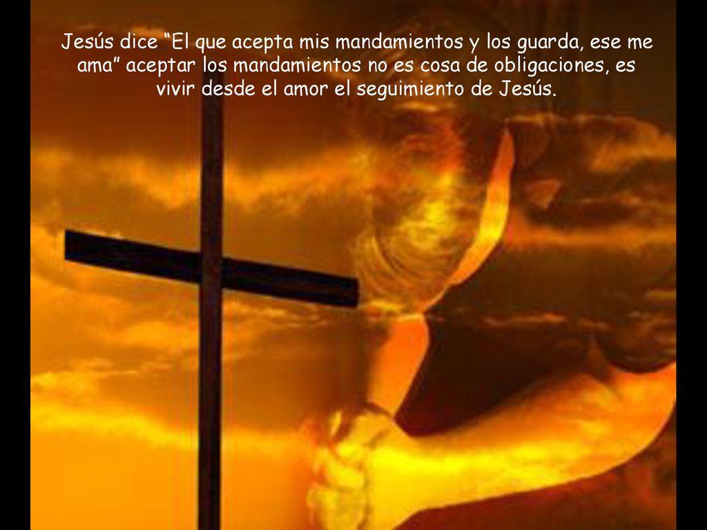 Jesús dice El que acepta mis mandamientos y los guarda, ese me ama aceptar los mandamientos no es cosa de obligaciones, es vivir desde el amor el seguimiento de Jesús.