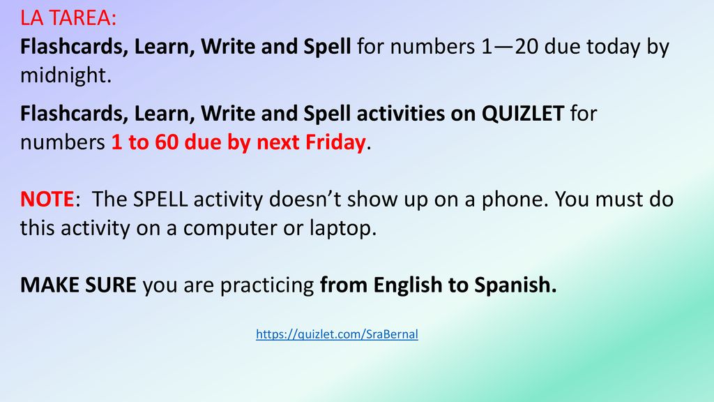 Flashcards, Learn, Write and Spell activities on QUIZLET for